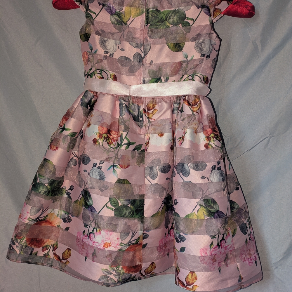 Lavender Girls' Pink Floral Organza Party Dress with Satin Bow - Picture 2 of 2